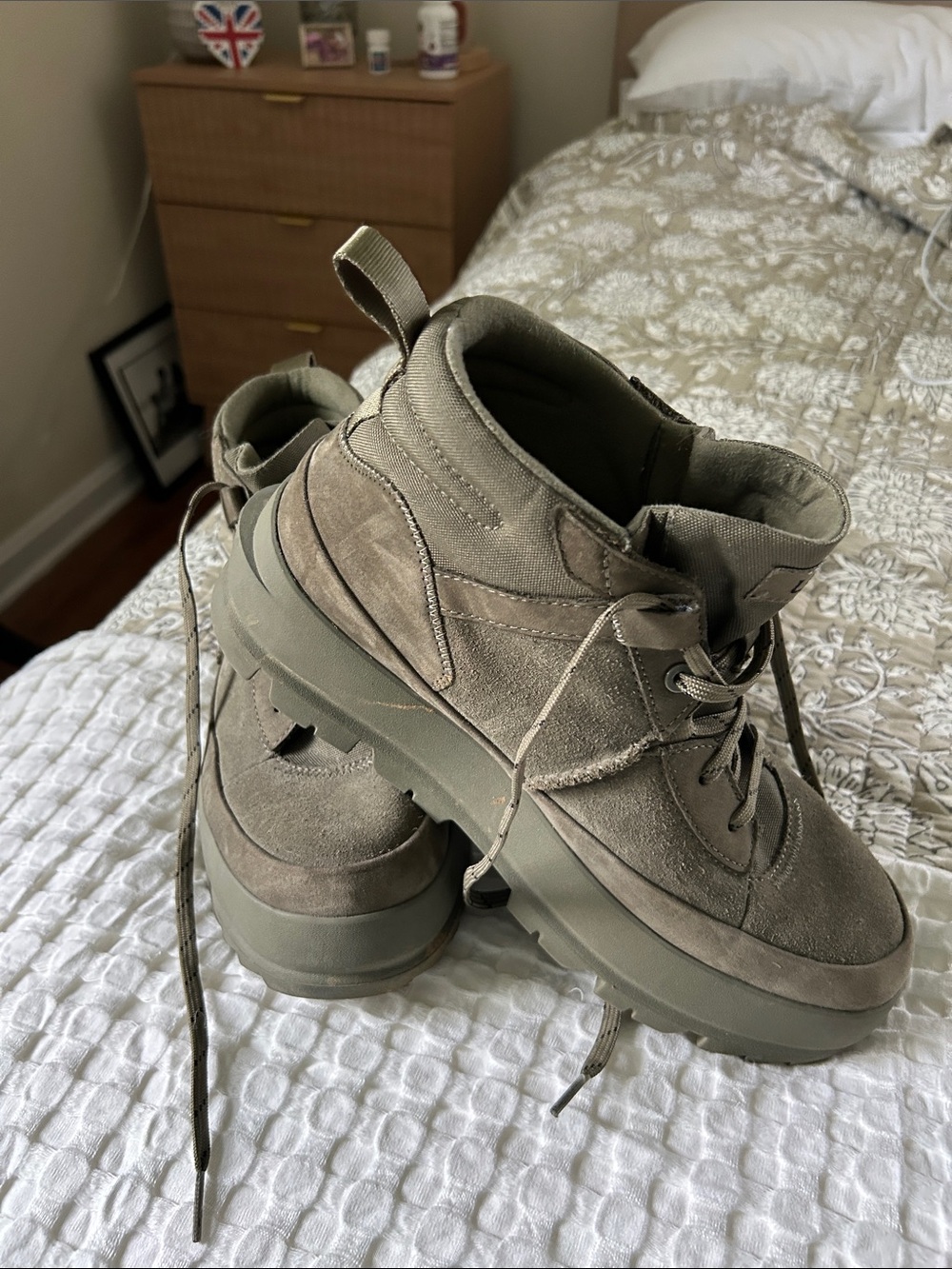 UGG Men's Olive Green Suede Lace-Up Chunky Boots